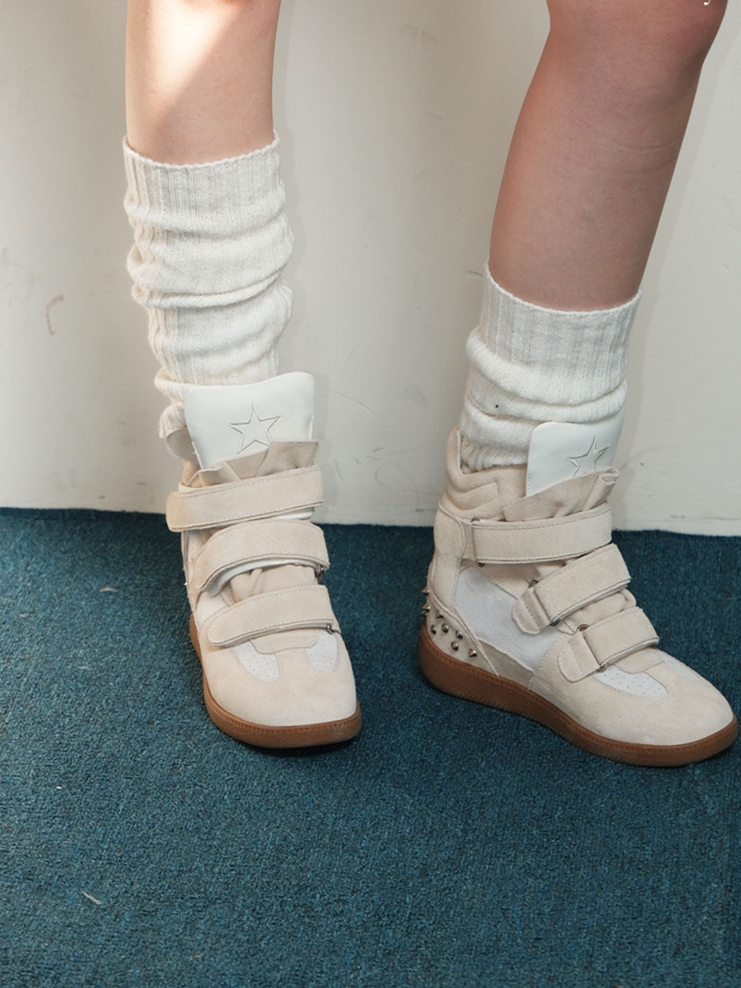 Velcro Leather Hidden-Wedge Sneakers