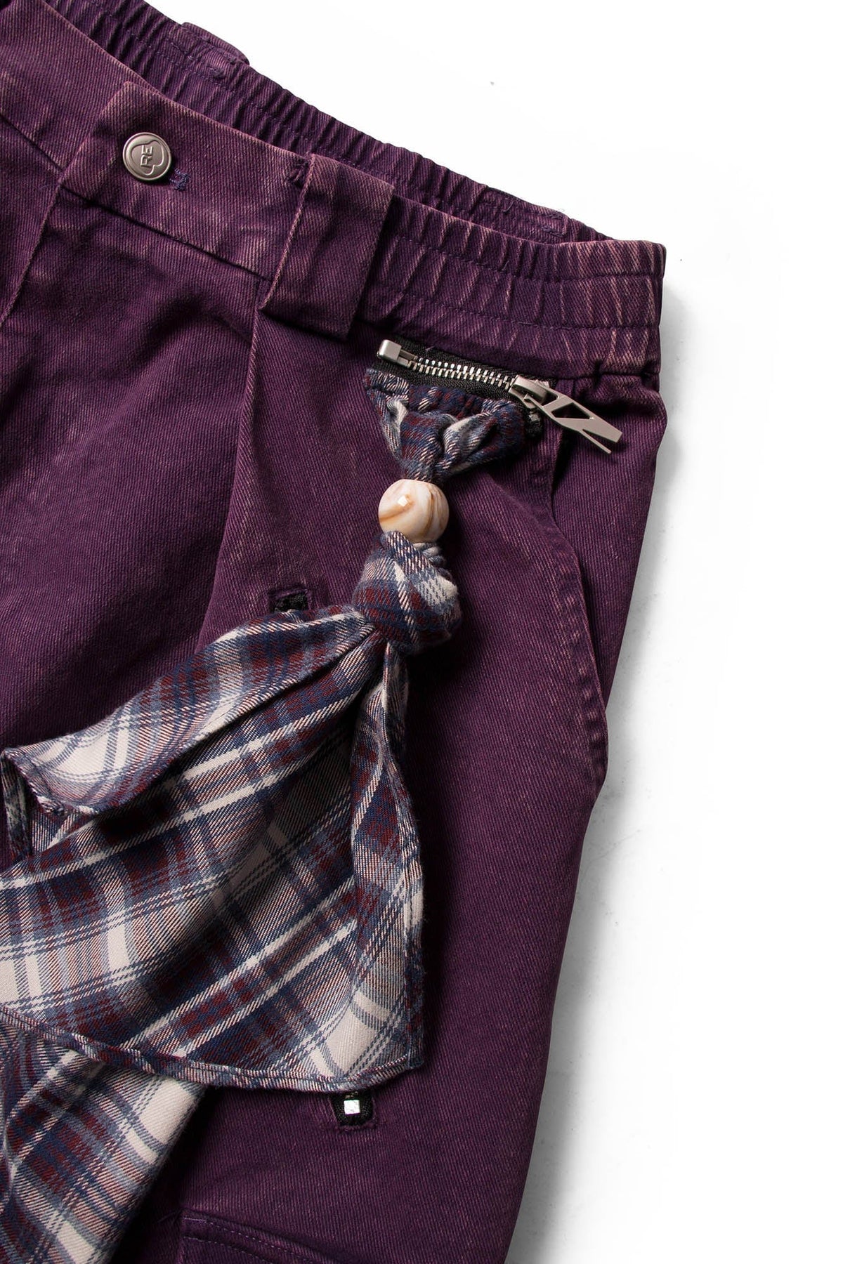 RELABEL Detachable Scarf Washed Multi-Pocket Wide-Leg Shorts Purple