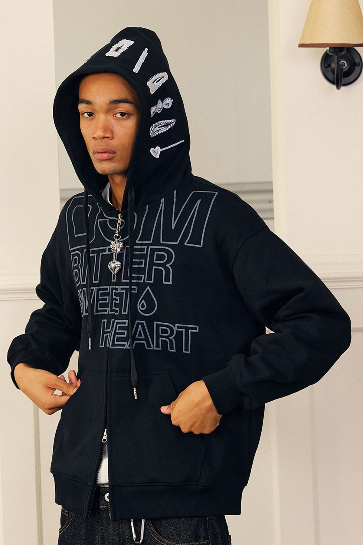 DONSMOKE Hairclip Graphic Double-Zip Hooded Jacket