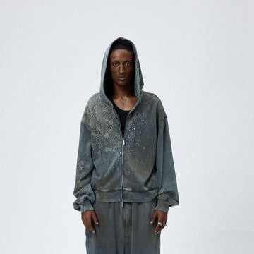 DND4DES Diamond Distressed Zip-Up Hoodie