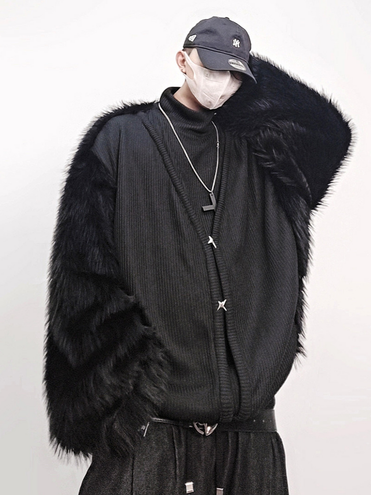UUCSCC Faux Fur Spliced Turtleneck Sweater
