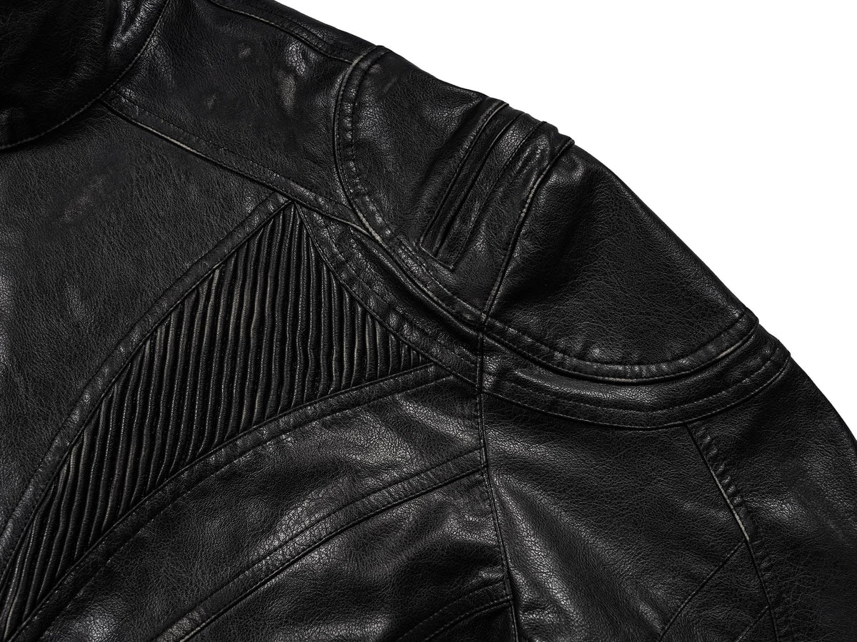UNDERWATER Distressed Midnight Fang Faux Leather Biker Jacket