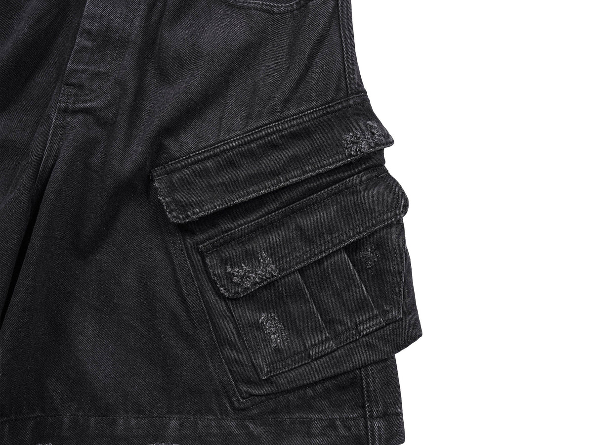 UNDERWATER Layered-Pocket Distressed Denim Shorts
