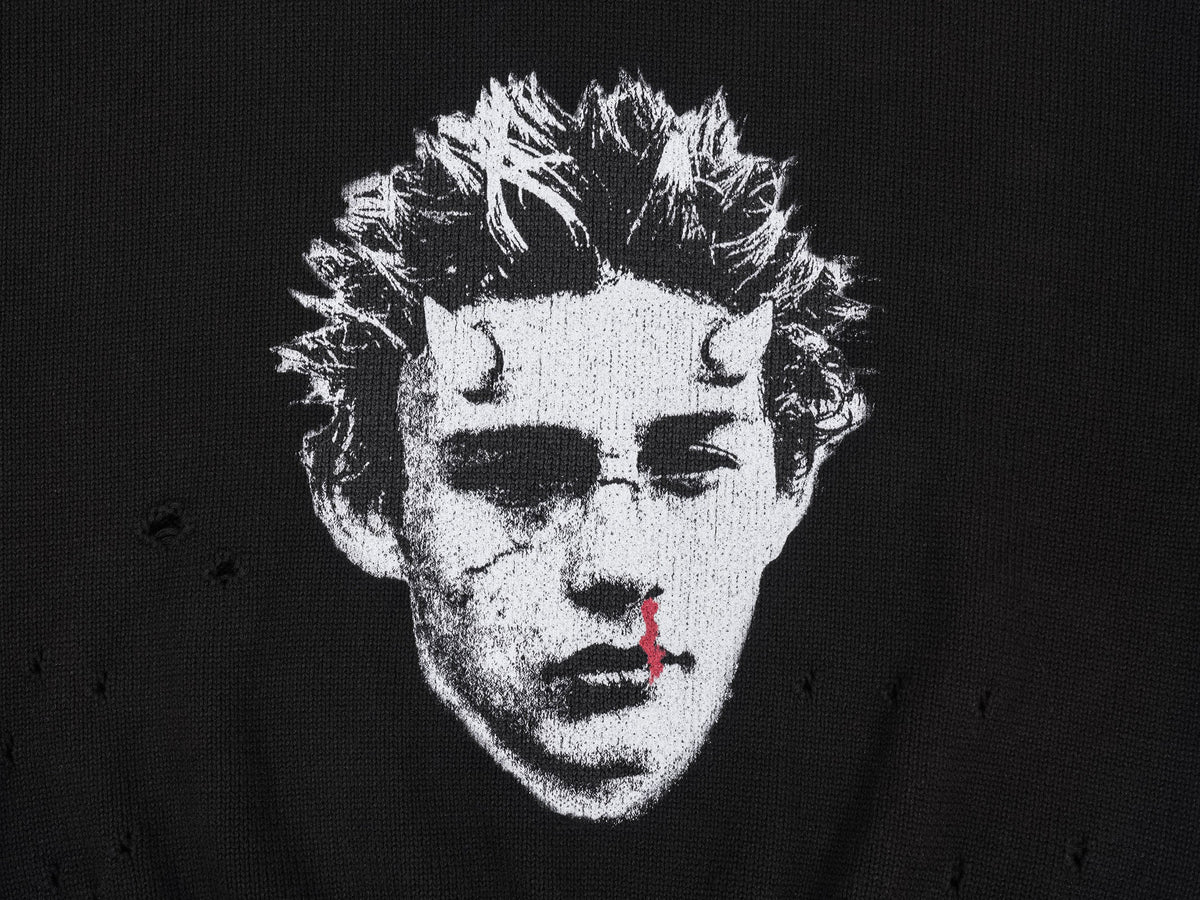 UNDERWATER Demon Portrait Distressed Sweater
