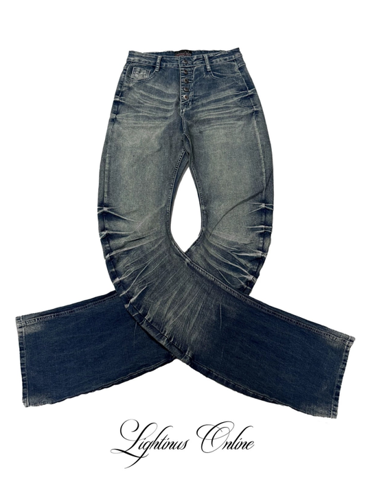 Blue Washed Whisker Cut Skinny Jeans