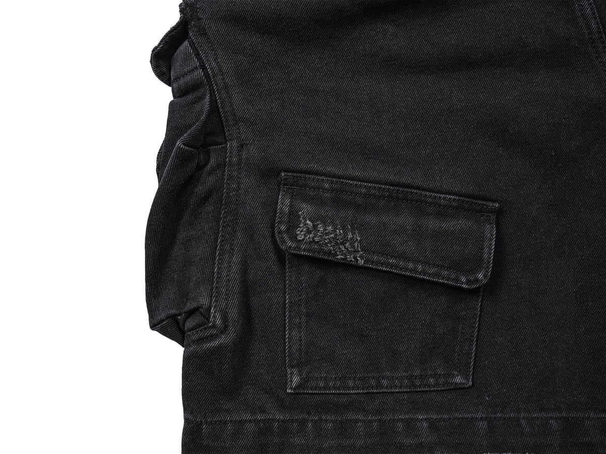 UNDERWATER Layered-Pocket Distressed Denim Shorts