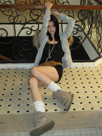 Velcro Leather Hidden-Wedge Sneakers