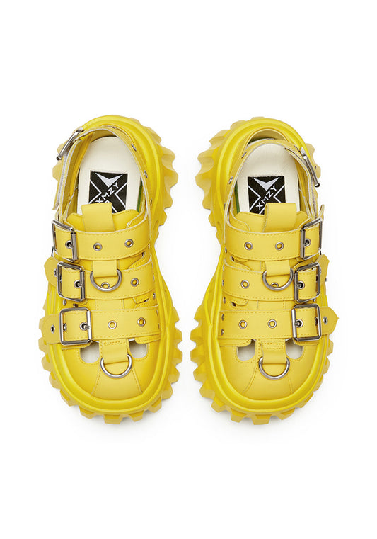 Yellow Metallic Punk Platform Sandals