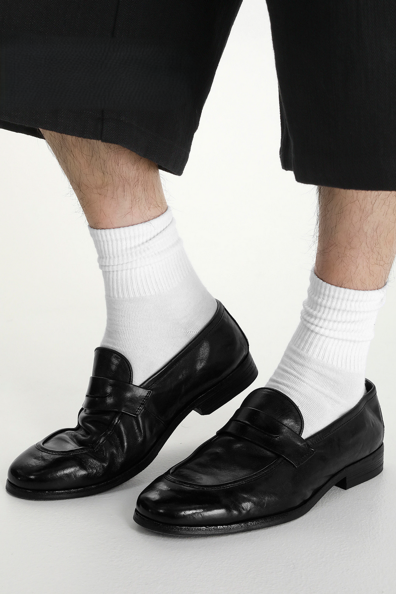 Washed Leather Loafer Shoes