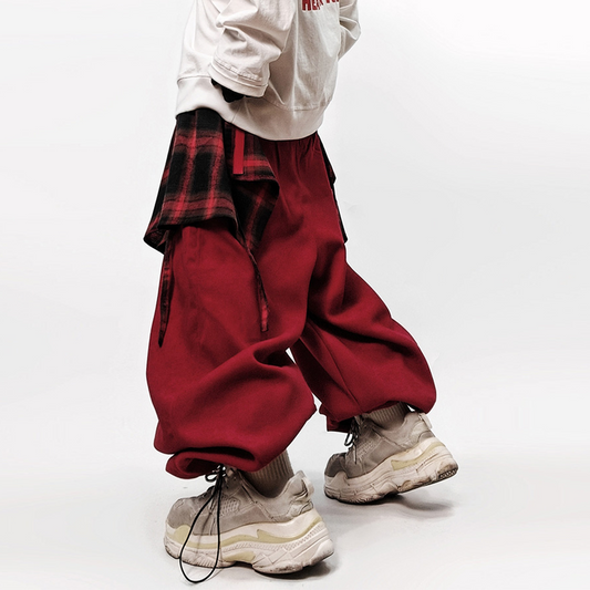 UUCSCC Layered Plaid Wide-Leg Jogger Pants