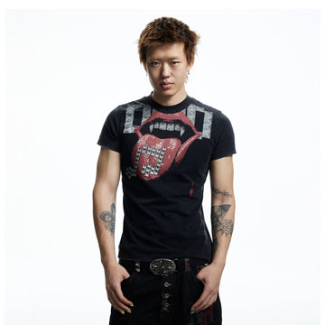 DND4DES Punk Stud Lips Print T-Shirt