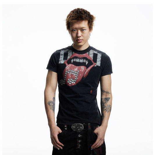 DND4DES Punk Stud Lips Print T-Shirt