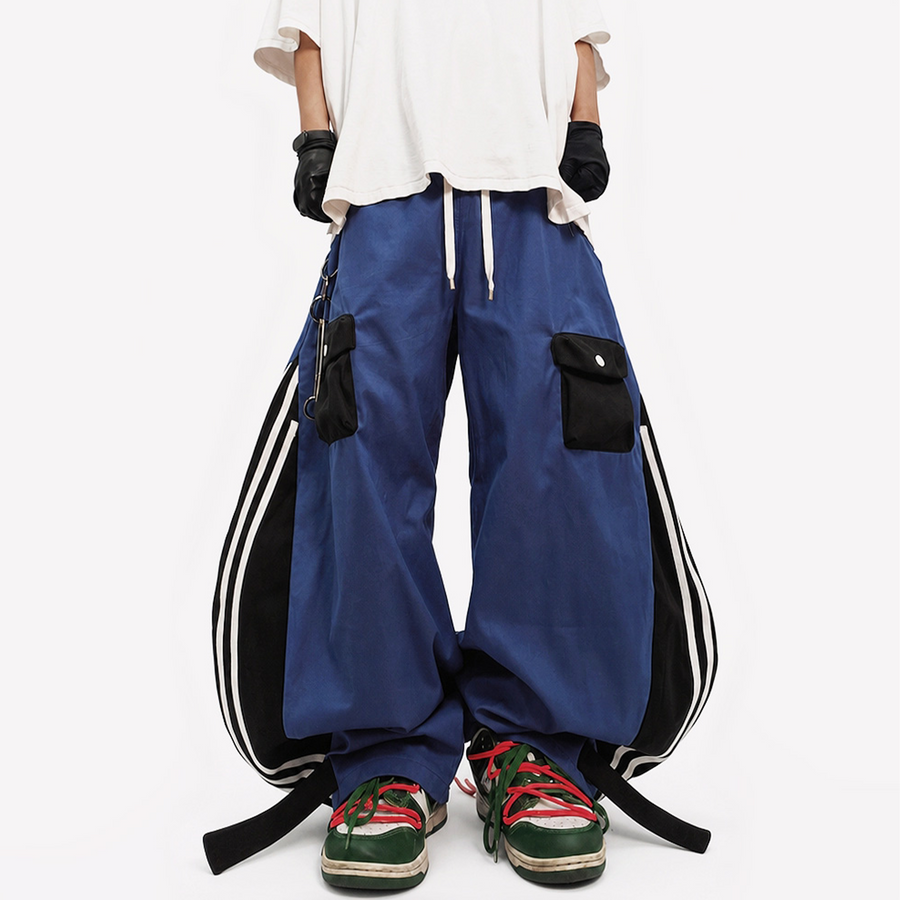 UUCSCC Striped Spliced Wide-Leg Drawstring Track Pants