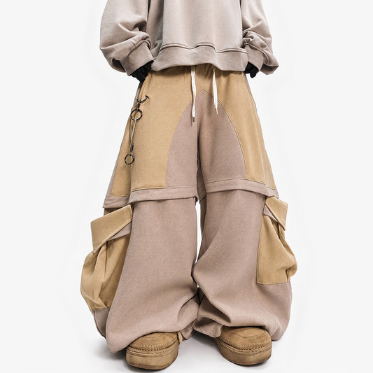 UUCSCC Spliced Large-Pocket Wide-Leg Curved Pants