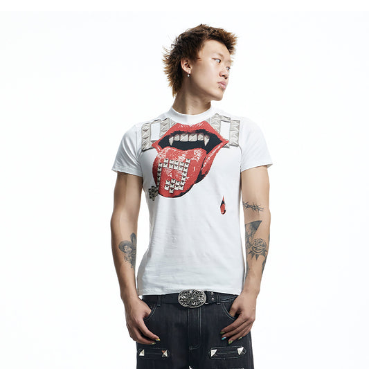 DND4DES Punk Stud Lips Print T-Shirt