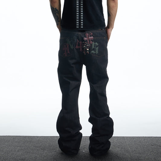 DND4DES Gothic Camo Patchwork Raw Denim Pants