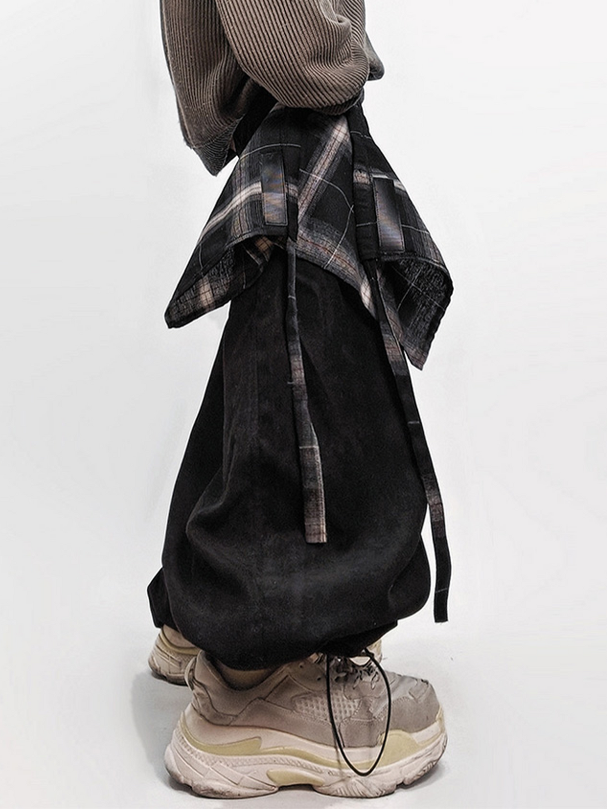 UUCSCC Layered Plaid Wide-Leg Jogger Pants