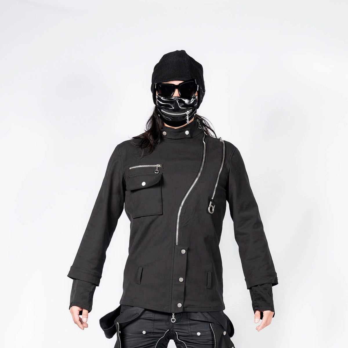 INSIDE OUT Asymmetrical Curved Zippered Jacket