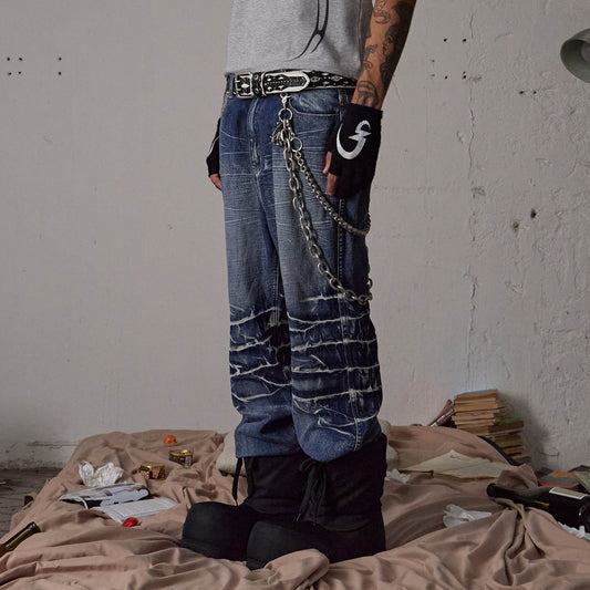 DND4DES Lightning-Creased Flared Jeans Blue