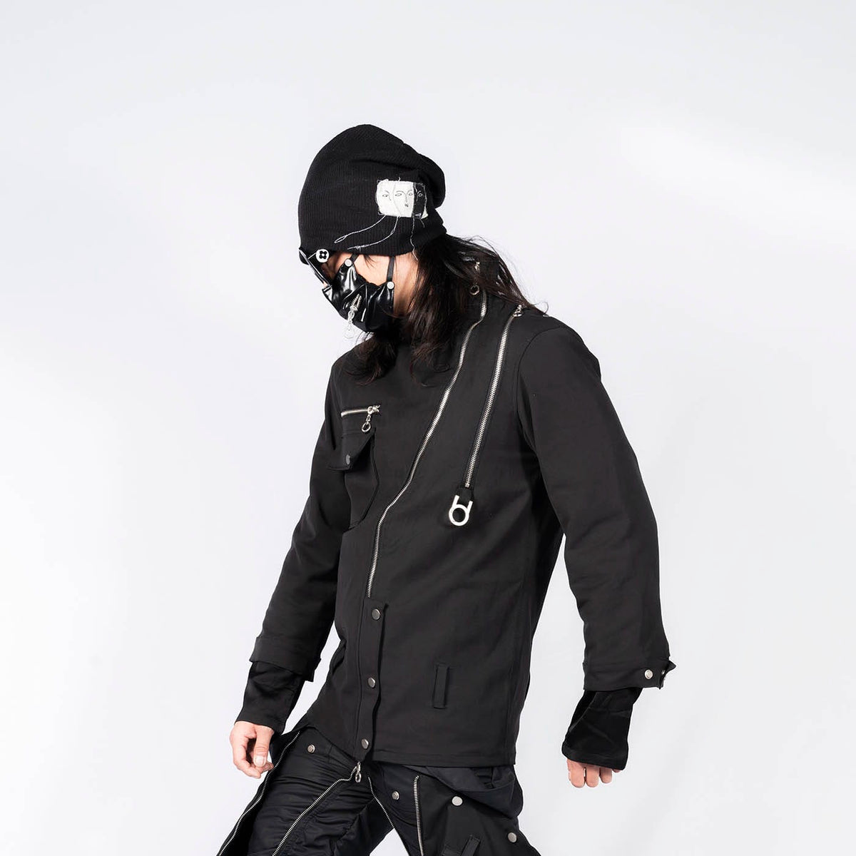INSIDE OUT Asymmetrical Curved Zippered Jacket