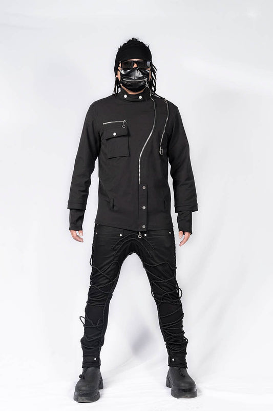 INSIDE OUT Asymmetrical Curved Zippered Jacket