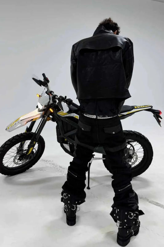 Asymmetrical Composite Leather Jacket
