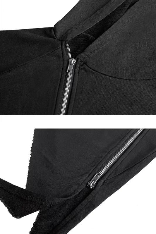 Asymmetrical Hem Riveted Slim Zip Hoodie