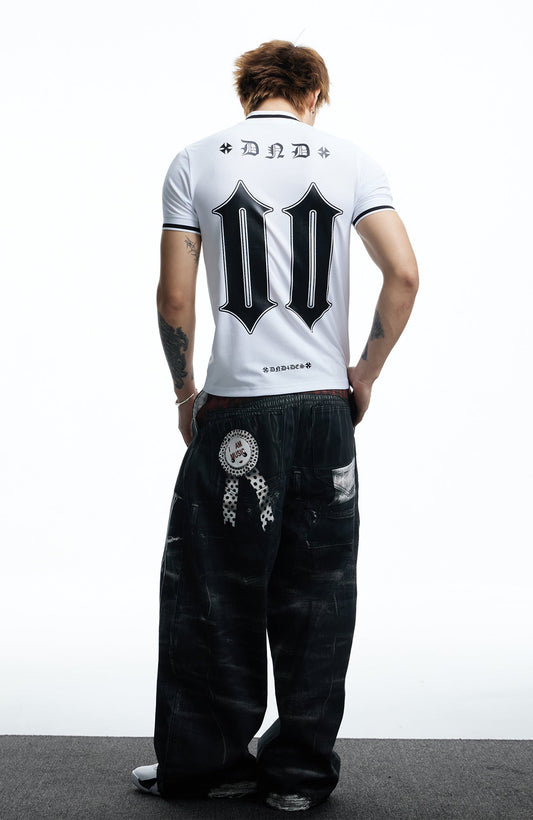 DND4DES Gothic Letter V-Neck Jersey T-Shirt