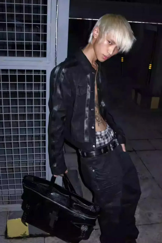 Caged Bird Vein Textured Leather Jacket