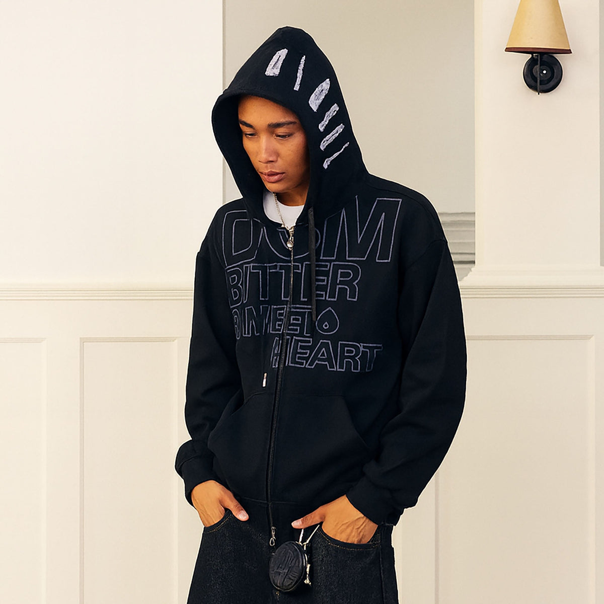 DONSMOKE Hairclip Graphic Double-Zip Hooded Jacket