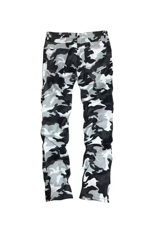 Coated White Camo Studded Straight Jeans