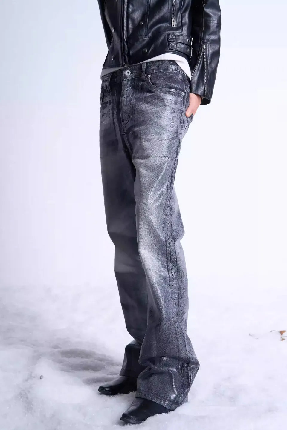Crack Brush and Faded Flare Jeans