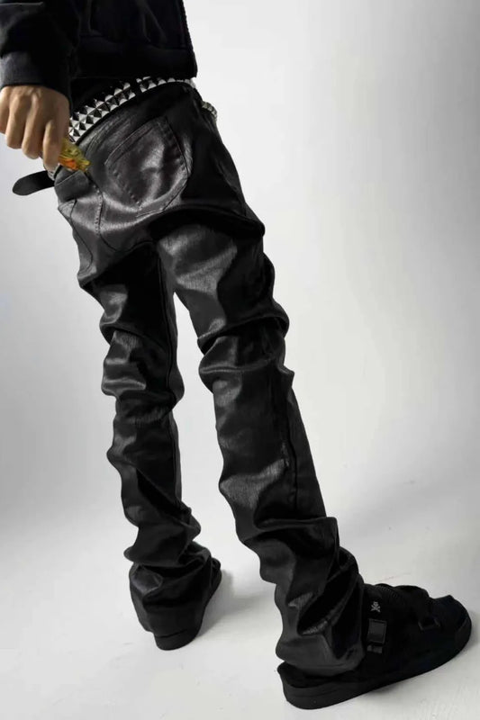 Cracked Resin Coated Straight Denim