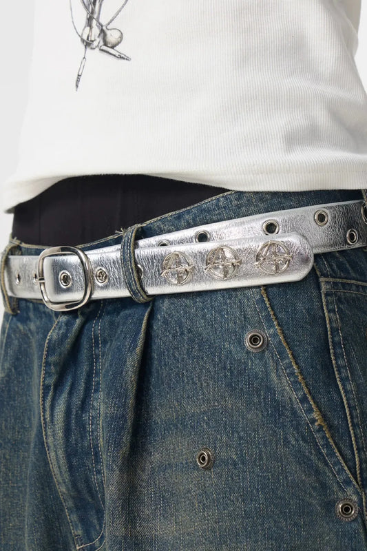 Cracked Silver Triple Pistol Buckle Belt