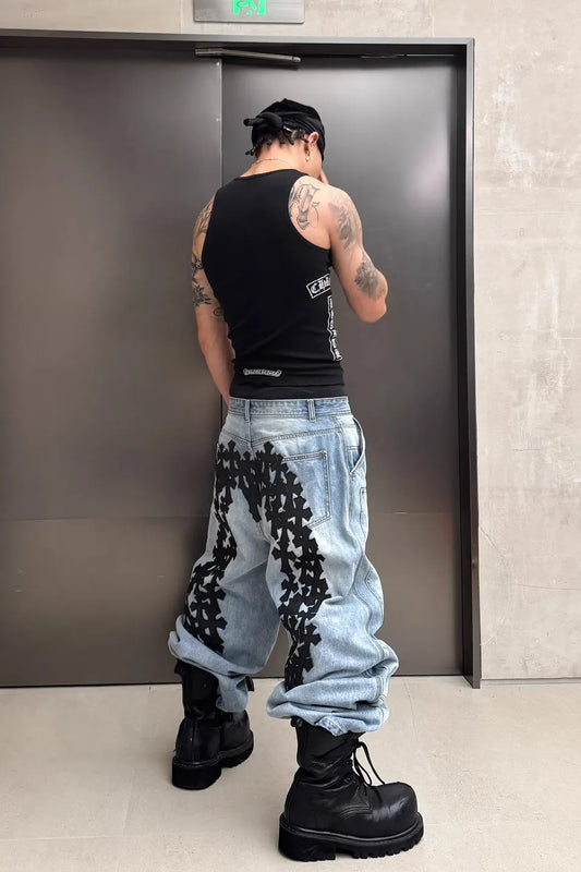 Cross Patch Art Baggy Denim
