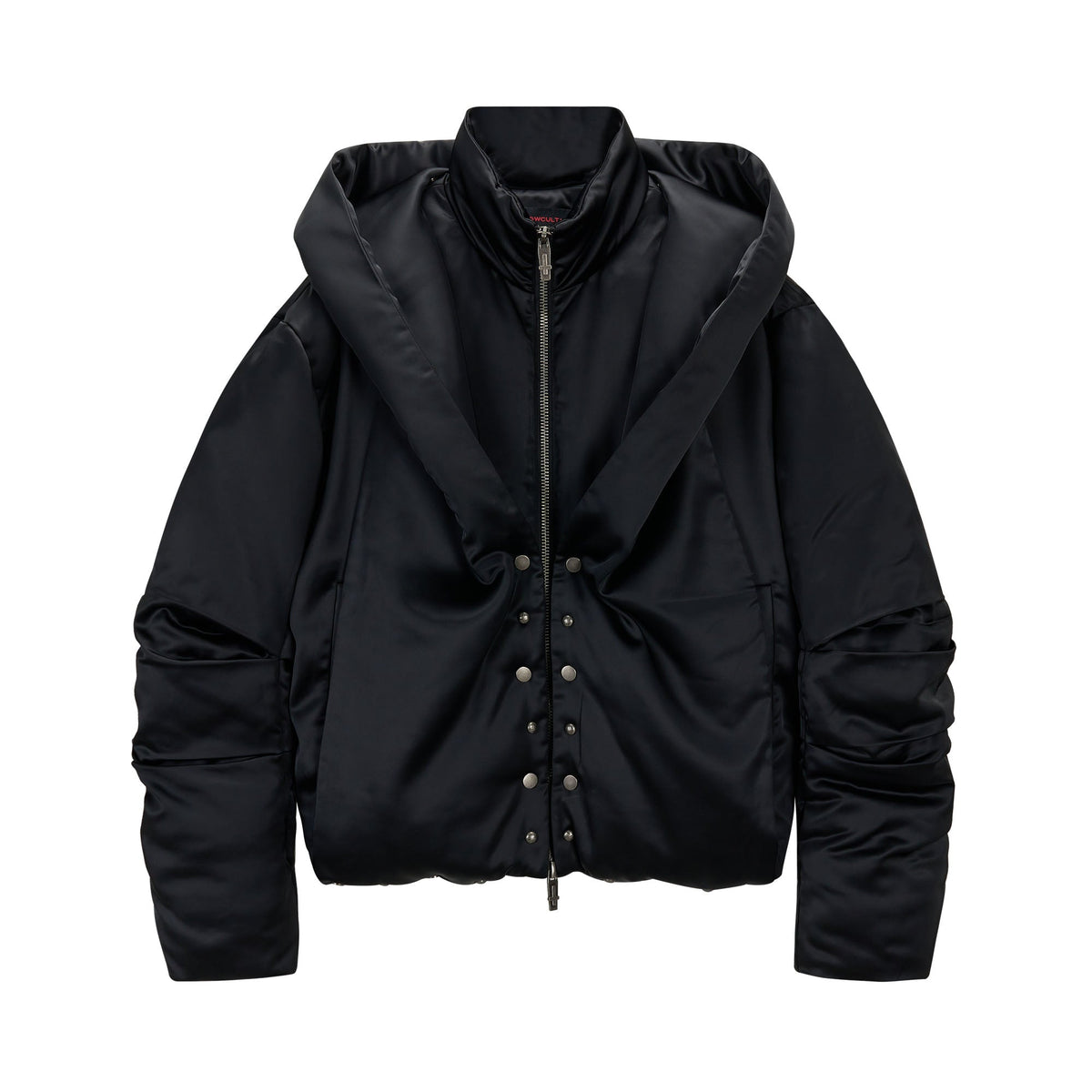SAVAGEGROWTHWORLD Detachable Hood Satin Oversized Bomber Jacket