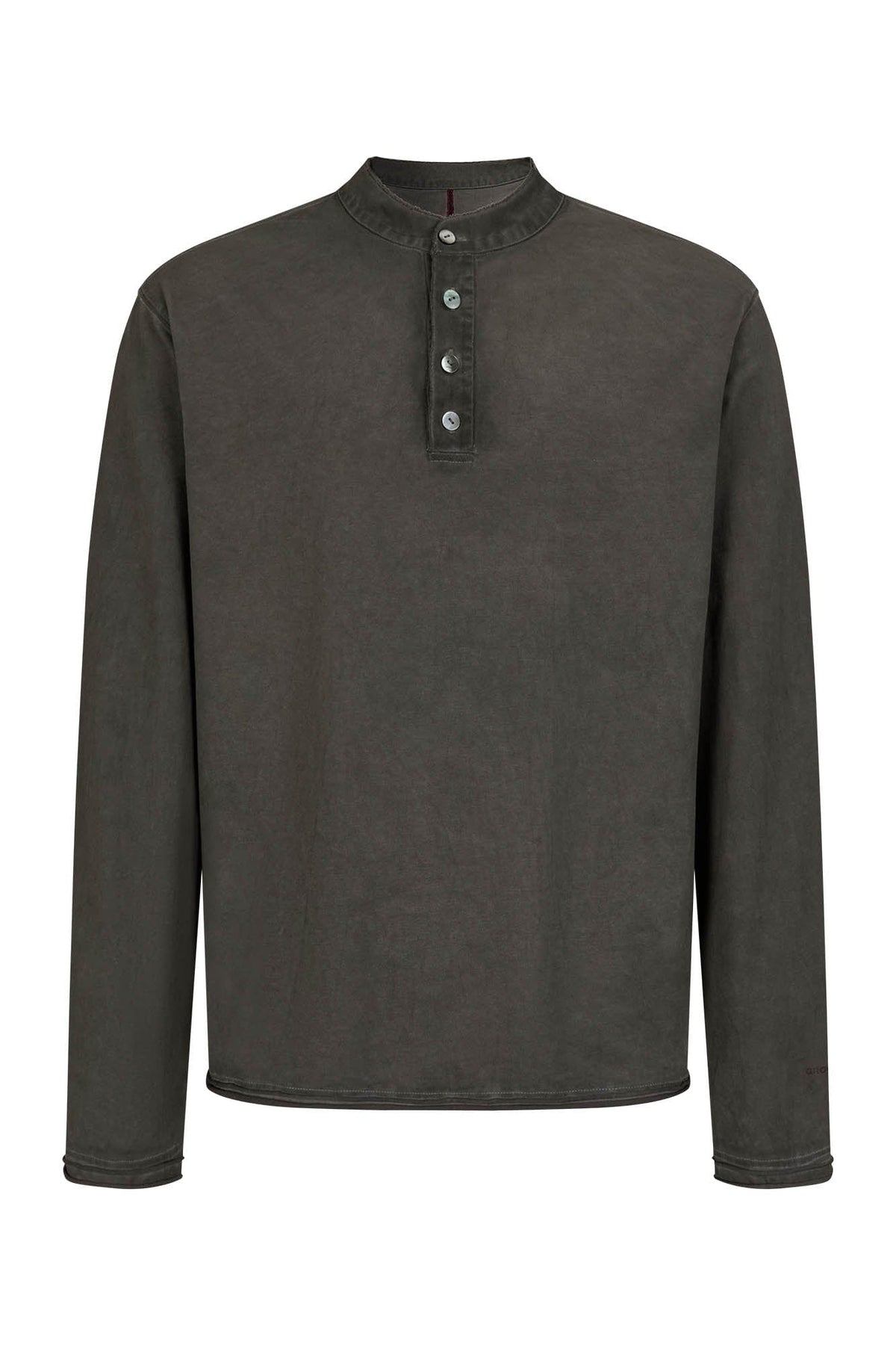SAVAGEGROWTHWORLD Distressed Cross-Stitched Henley Shirt