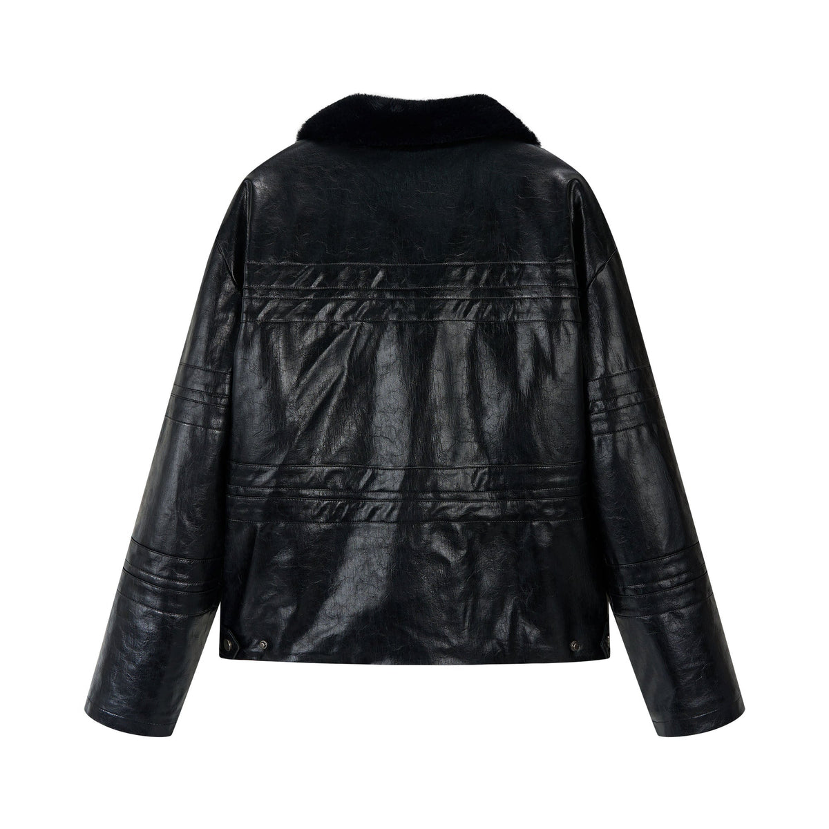 SAVAGEGROWTHWORLD Hook Buckle Faux Leather Puffer Jacket