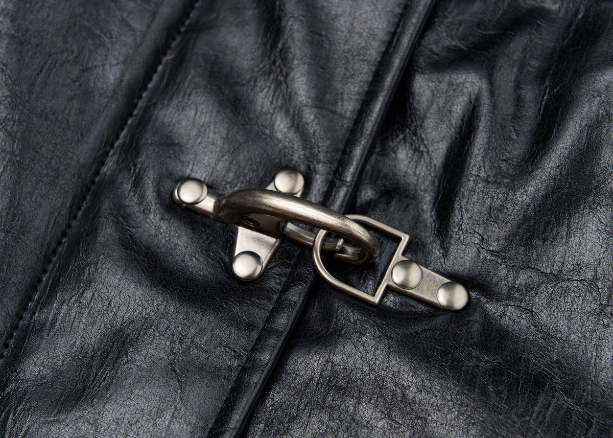 SAVAGEGROWTHWORLD Hook Buckle Faux Leather Puffer Jacket