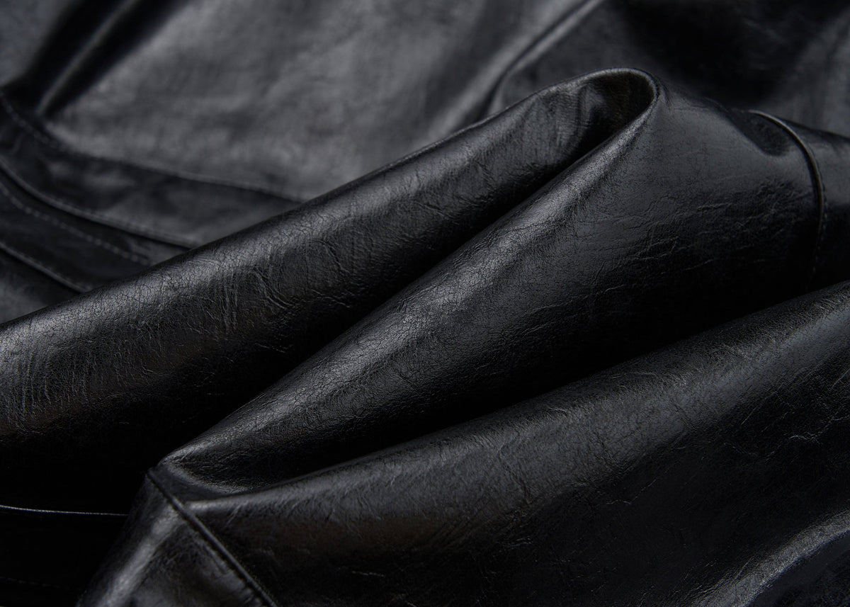 SAVAGEGROWTHWORLD Hook Buckle Faux Leather Puffer Jacket