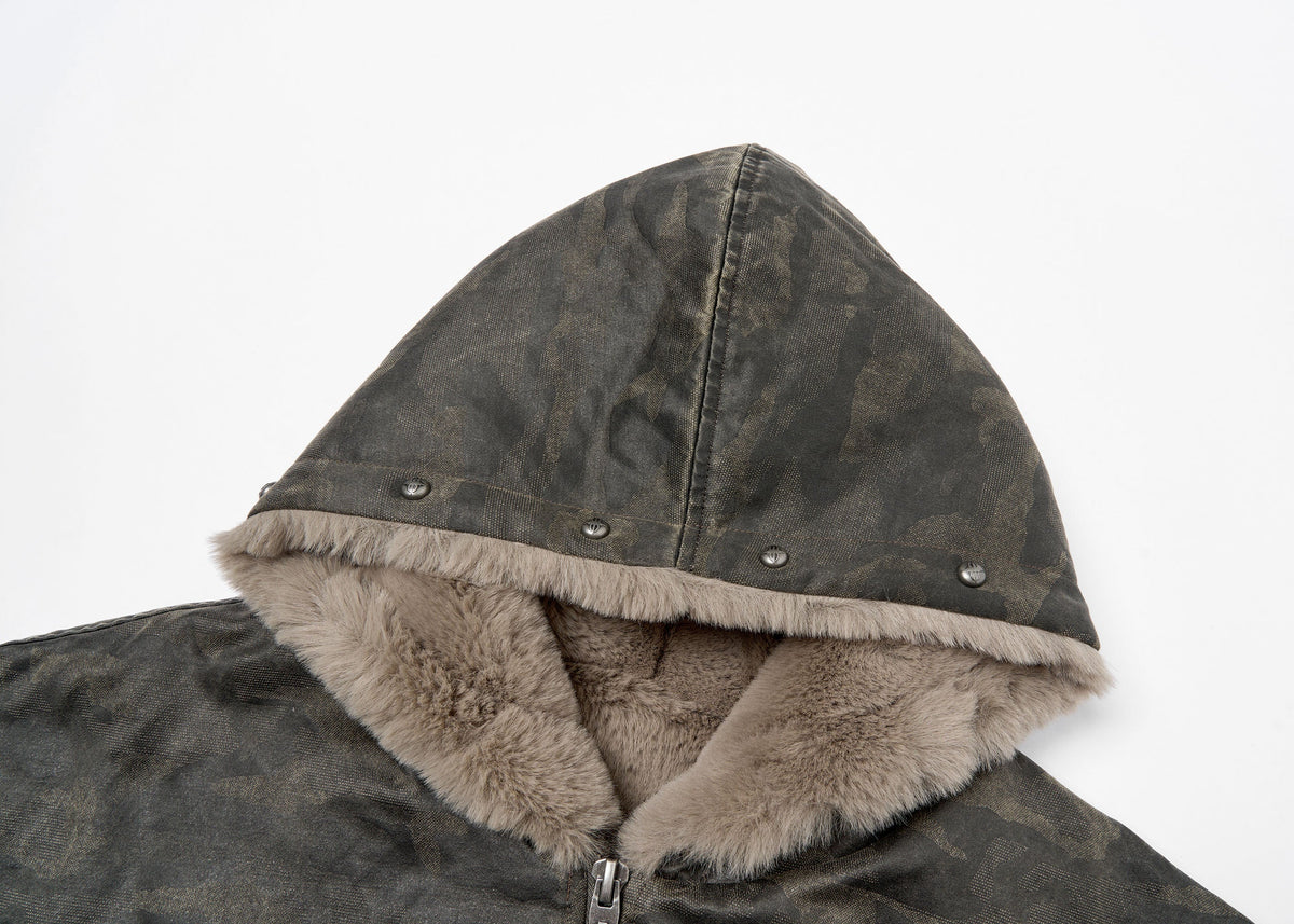 SAVAGEGROWTHWORLD Camo Faux Fur Lining Bomber Jacket