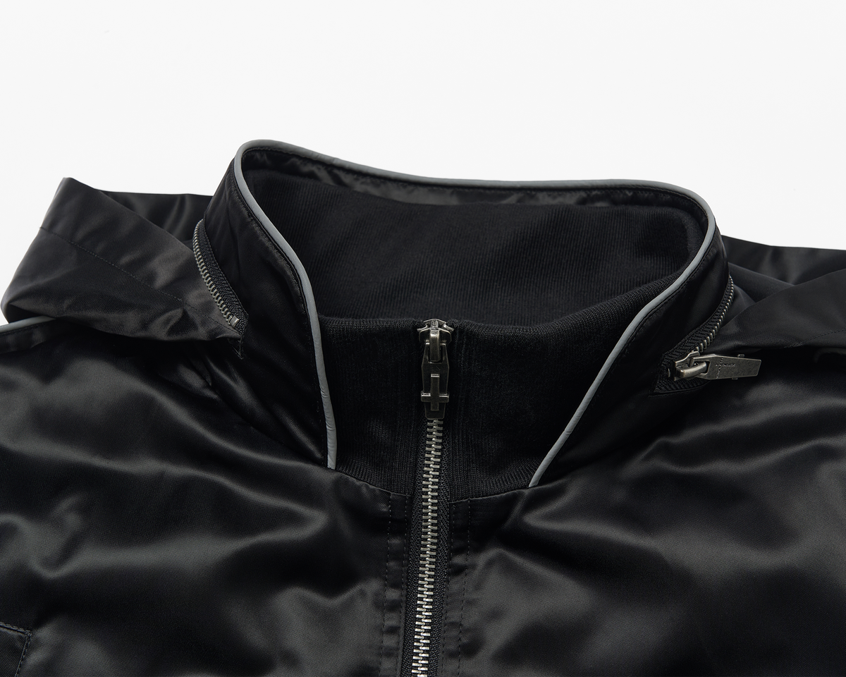 SAVAGEGROWTHWORLD Embroidered Ruched-Sleeve Reflective-Stripe Bomber