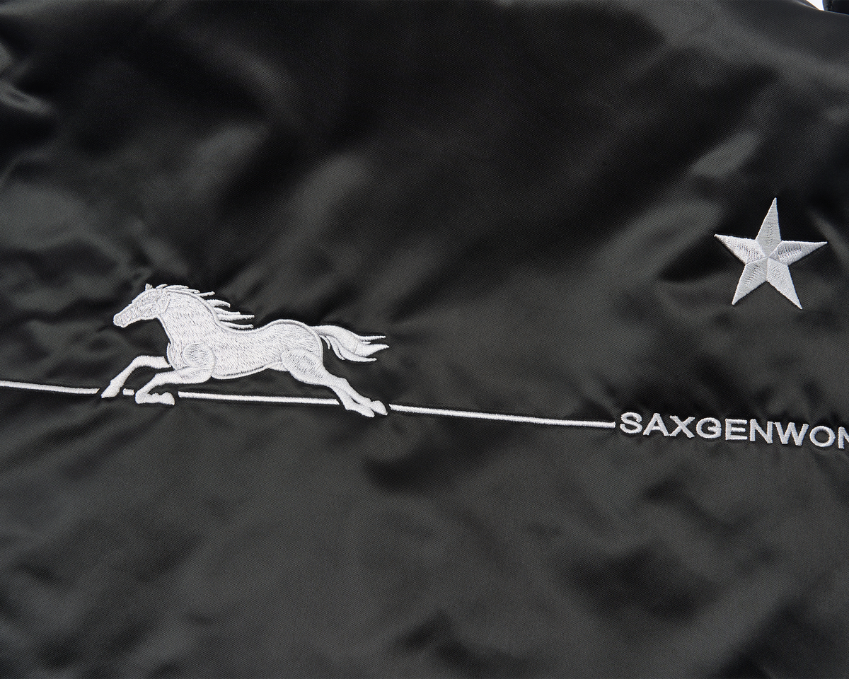 SAVAGEGROWTHWORLD Embroidered Ruched-Sleeve Reflective-Stripe Bomber