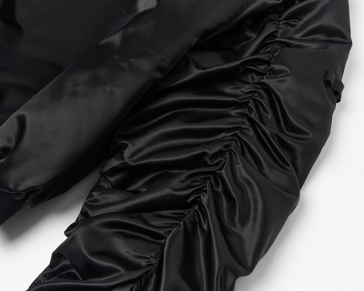 SAVAGEGROWTHWORLD Embroidered Ruched-Sleeve Reflective-Stripe Bomber