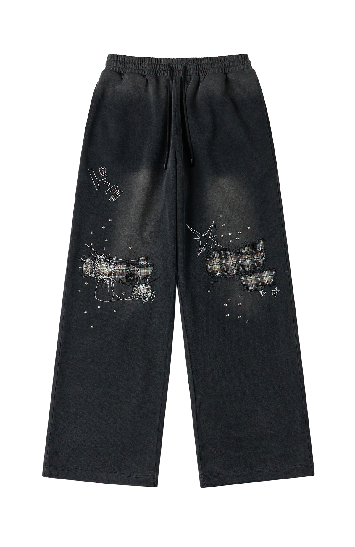 SAVAGEGROWTHWORLD Studded Plaid Panel Sweatpants