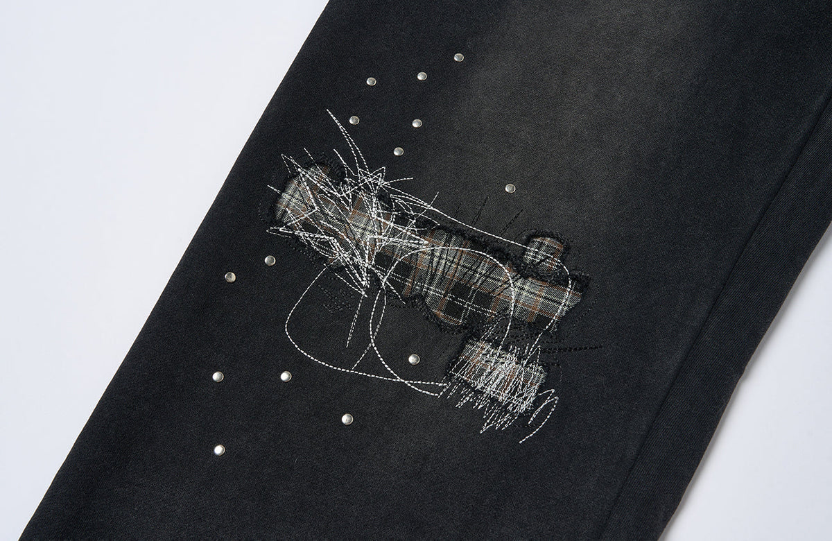 SAVAGEGROWTHWORLD Studded Plaid Panel Sweatpants