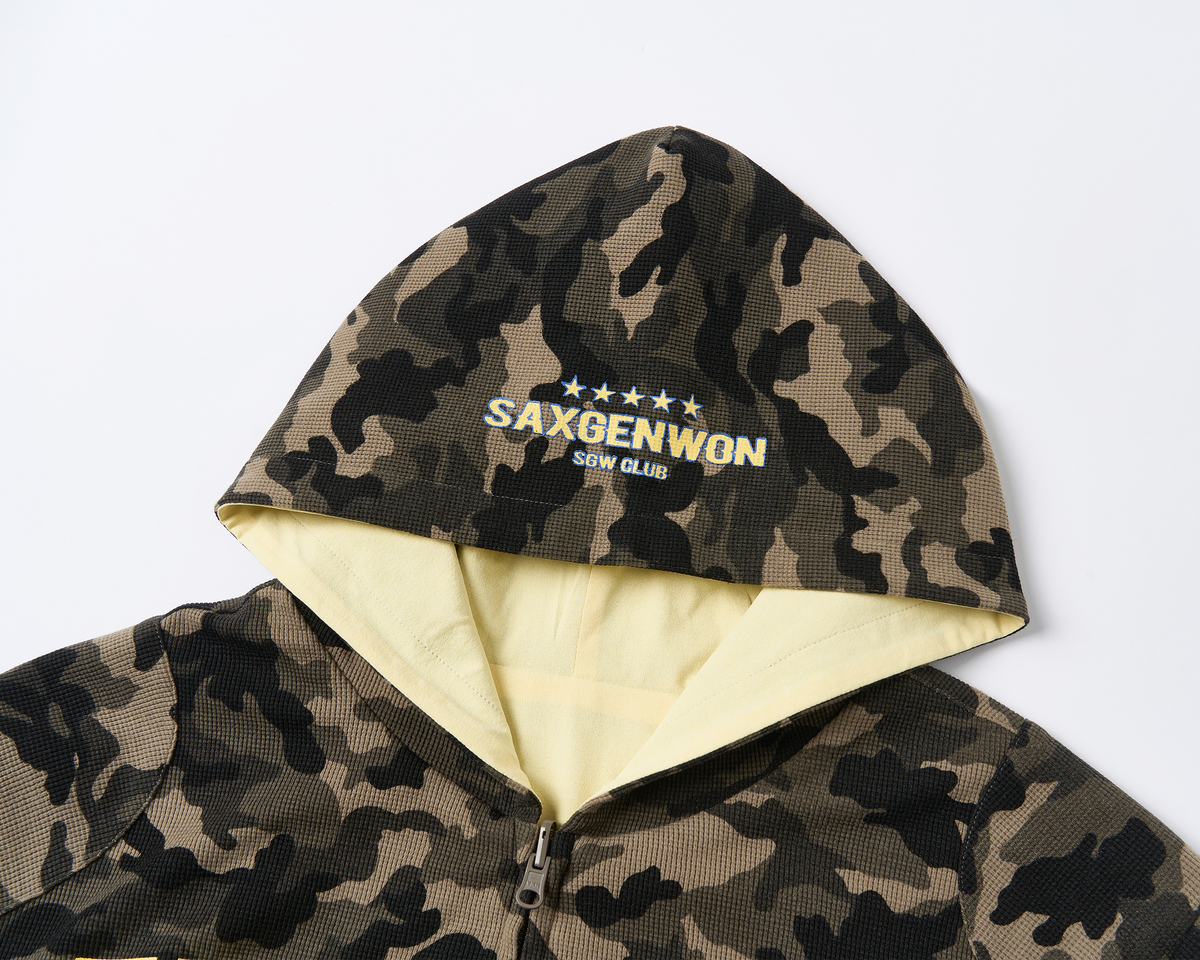 SAVAGEGROWTHWORLD Reversible Camo Waffle Hooded Jacket