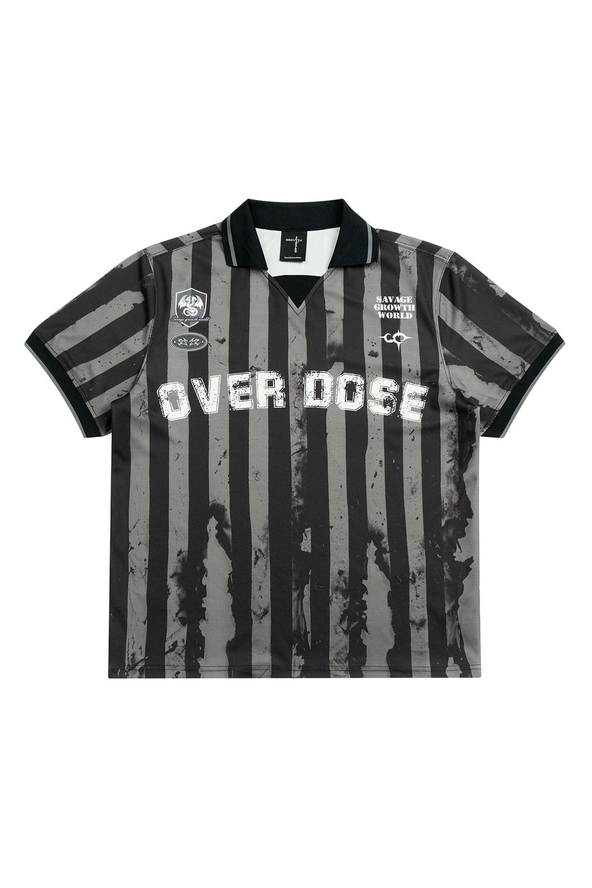 SAVAGEGROWTHWORLD OVERDOSE Distressed Striped Jersey
