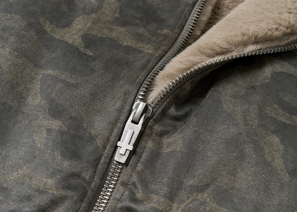 SAVAGEGROWTHWORLD Camo Faux Fur Lining Bomber Jacket
