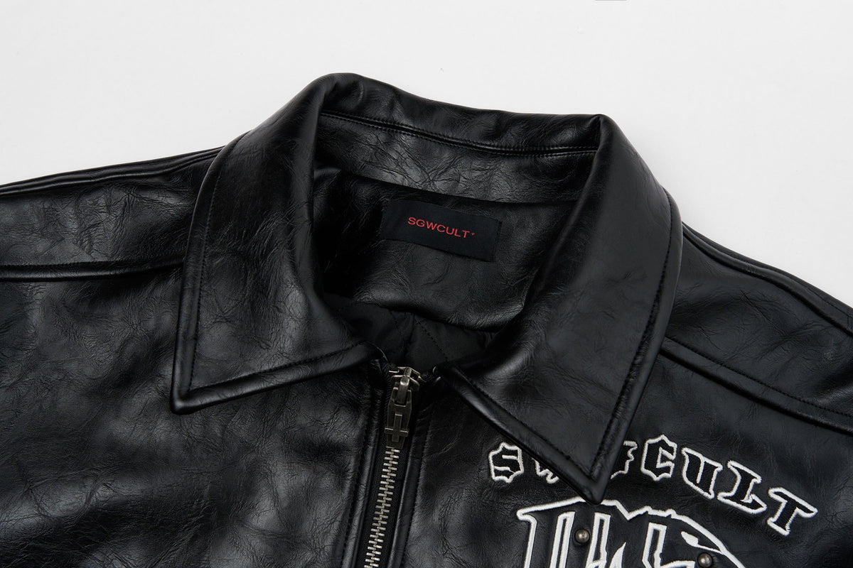 SAVAGEGROWTHWORLD No.05 Patch Faux Leather Studded Moto Jacket